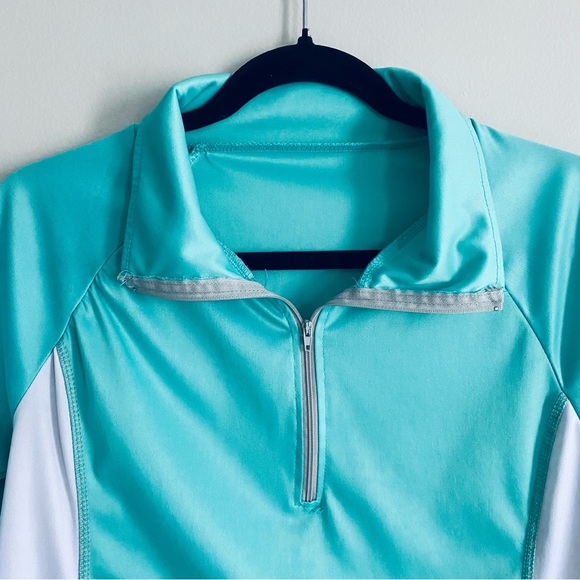 Women's Turquoise Quarter Zip Long Sleeve Pullover Athletic Top Size Large - Picture 5 of 5